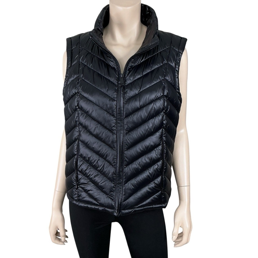 Calvin Klein Puffer Vest Women XL Black Full Zip Pockets‎ NWT $129